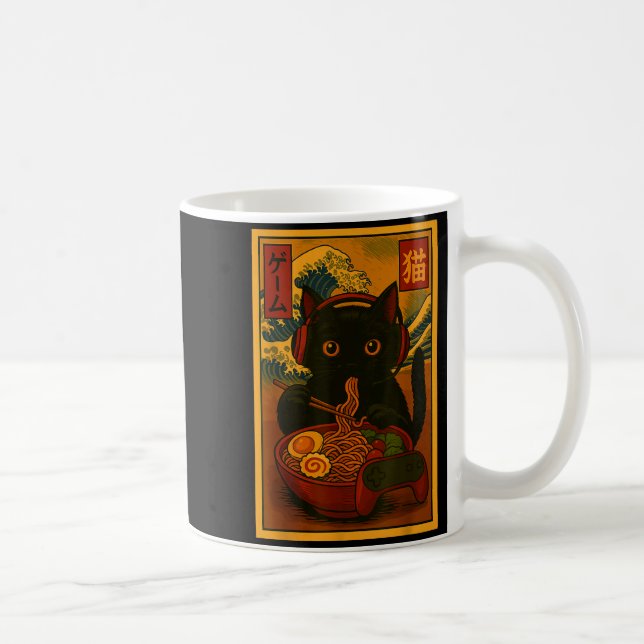 Gamer Cat Eating Ramen Japanese Style  Coffee Mug (Right)