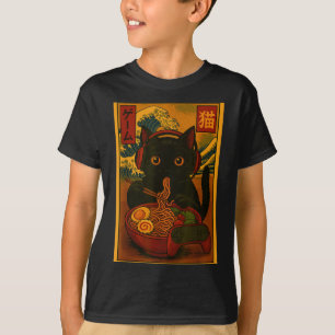Gamer Cat Eating Ramen Japanese Style  T-Shirt