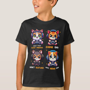 Gamer Cat Funny Gaming Video Games Pew Boys Girls T-Shirt