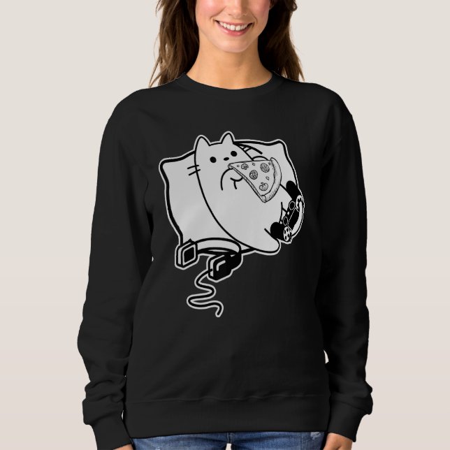 Gamer Cat Girl Boy Loading Pizza Headset And Pad Sweatshirt (Front)