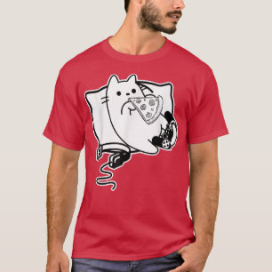 Gamer Cat Girl Boy loading Pizza, Headset and Pad  T-Shirt