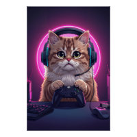 Gamer Cat Kids Poster – Funny Cartoon Kitten