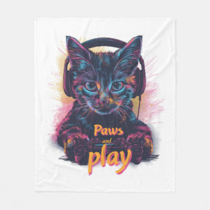Gamer Cat Level Up Fleece Blanket