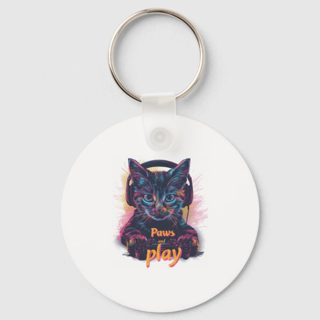 Gamer Cat Level Up Key Ring (Front)