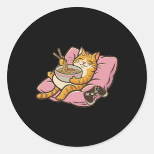 Gamer Cat Ramen Kawaii Gaming Japanese Women Girls Classic Round Sticker