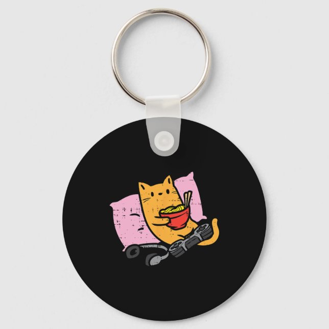 Gamer Cat Ramen Kawaii Gaming Japanese Women Girls Key Ring (Front)