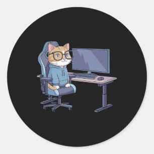 Gamer Cat Squad Funny Meme  Classic Round Sticker