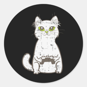 Gamer Cat Video Game Controller Cute Gaming Geek G Classic Round Sticker