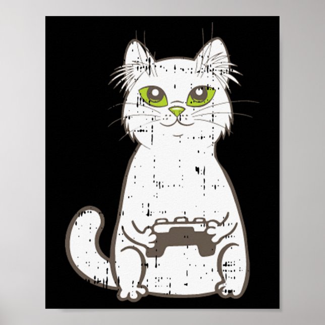 Gamer Cat Video Game Controller Cute Gaming Geek G Poster (Front)