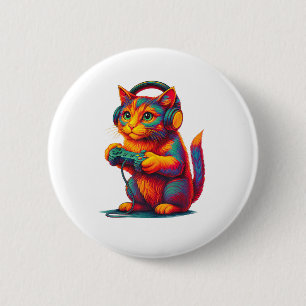 Gamer Cat Video Games Boys Teen Men Girls Funny  6 Cm Round Badge