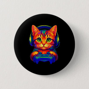 Gamer Cat Video Games Boys Teen Men Girls Funny Ca 6 Cm Round Badge