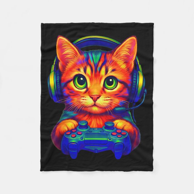 Gamer Cat Video Games Boys Teen Men Girls Funny Ca Fleece Blanket (Front)