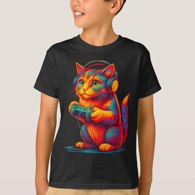 Gamer Cat Video Games Boys Teen Men Girls Funny Gi T-Shirt (Front)
