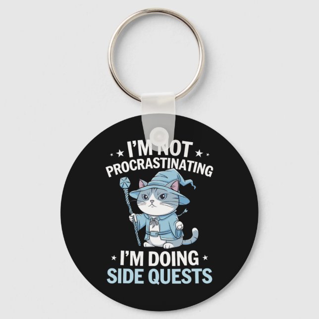 Gamer Cats Side Quest Procrastinating Nerdy Tablet Key Ring (Front)
