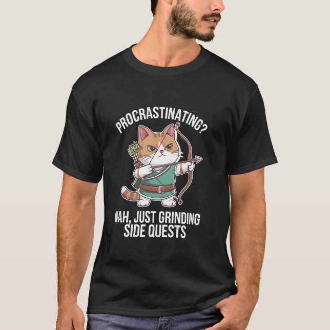Gamer Cats Side Quest Procrastinating Nerdy Tablet T-Shirt (Front)