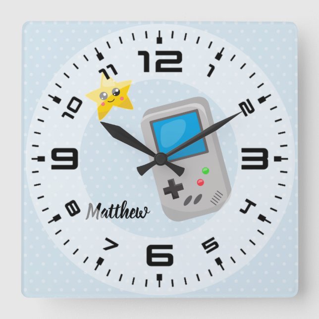 Gamer - choose background colour square wall clock (Front)