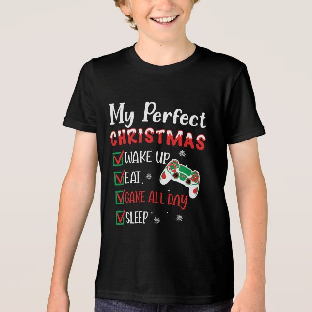 Gamer Christmas Funny Eat Sleep Game Tri-Blend Shirt (Front)