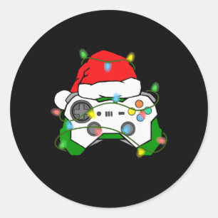 Gamer Christmas Gaming Santa Hat Video Game Contro Classic Round Sticker