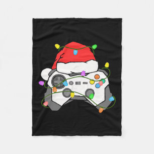 Gamer Christmas Gaming Santa Hat Video Game Contro Fleece Blanket