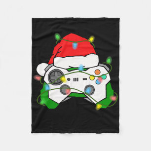 Gamer Christmas Gaming Santa Hat Video Game Contro Fleece Blanket
