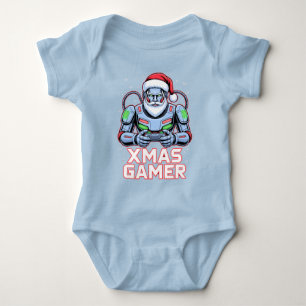 Gamer Christmas Gifts Cyber Santa Robot Xmas Gamer Baby Bodysuit