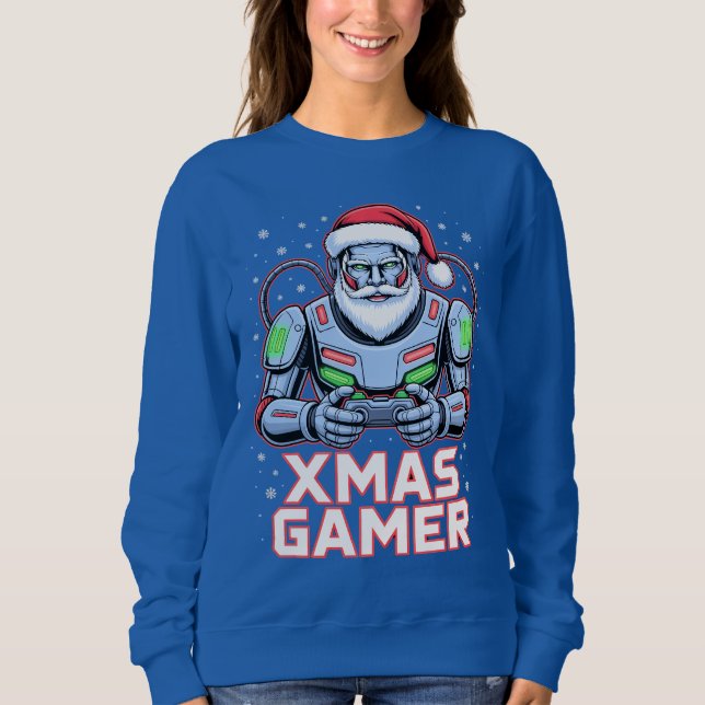 Gamer Christmas Gifts Cyber Santa Robot Xmas Gamer Sweatshirt (Front)