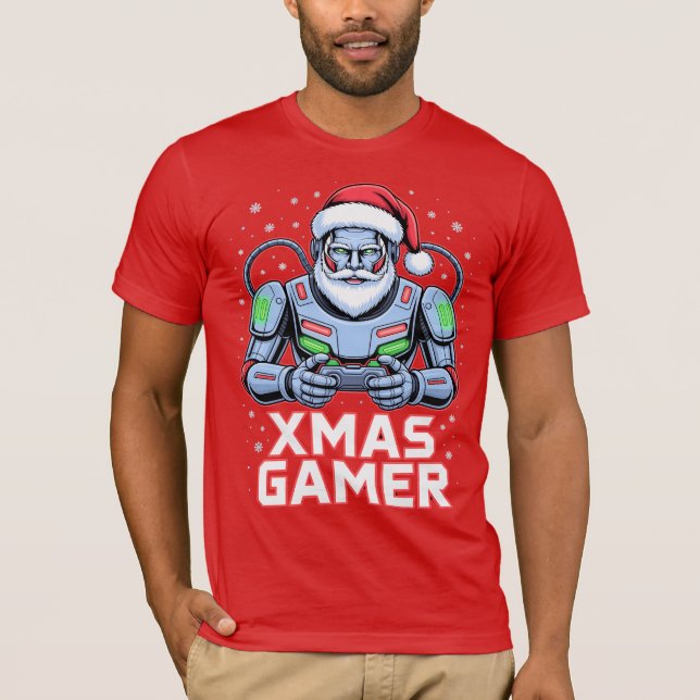 Gamer Christmas Gifts Cyber Santa Robot Xmas Gamer T-Shirt (Front)