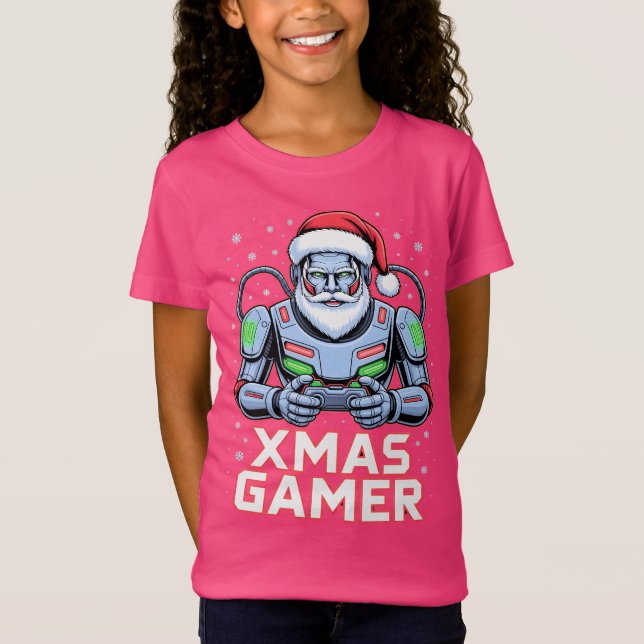 Gamer Christmas Gifts Cyber Santa Robot Xmas Gamer T-Shirt (Front)