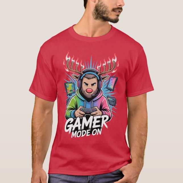 Gamer Christmas Gifts Gamer Mode On Holiday Gaming T-Shirt (Front)