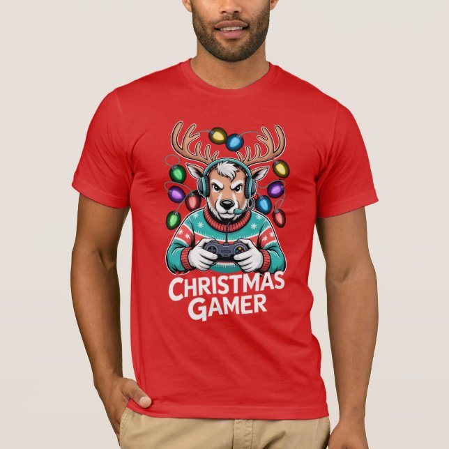 Gamer Christmas Gifts Reindeer Gaming T-Shirt (Front)