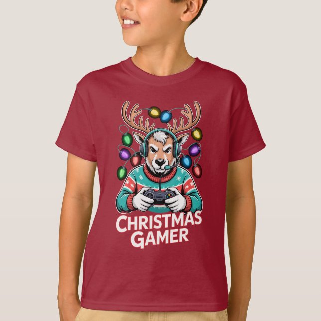 Gamer Christmas Gifts Reindeer Gaming T-Shirt (Front)