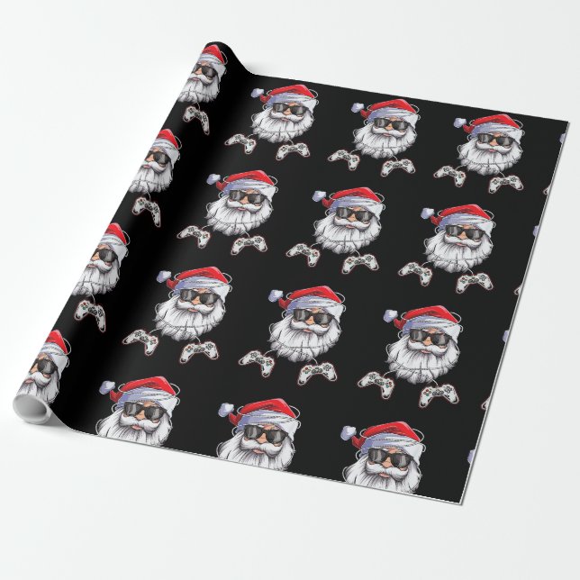 Gamer Christmas Santa Face Video Games Gaming Boys Wrapping Paper (Unrolled)