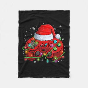 Gamer Christmas Video Game Santa Hat Lights Gaming Fleece Blanket