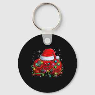 Gamer Christmas Video Game Santa Hat Lights Gaming Key Ring