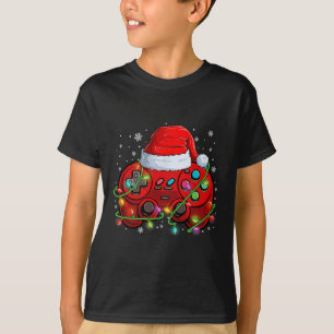 Gamer Christmas Video Game Santa Hat Lights Gaming T-Shirt