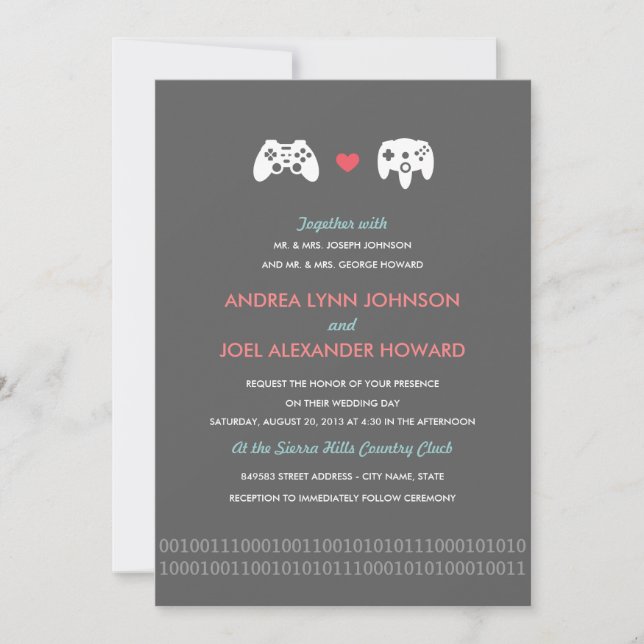 Gamer Controller Love Wedding Invitation (Front)