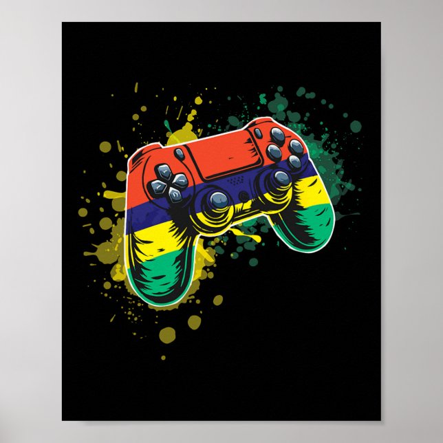 Gamer Controller With Mauritius Flag  Poster (Front)