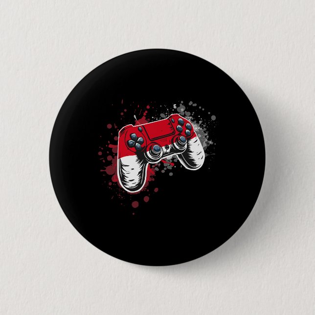 Gamer Controller With Monaco Flag  6 Cm Round Badge (Front)