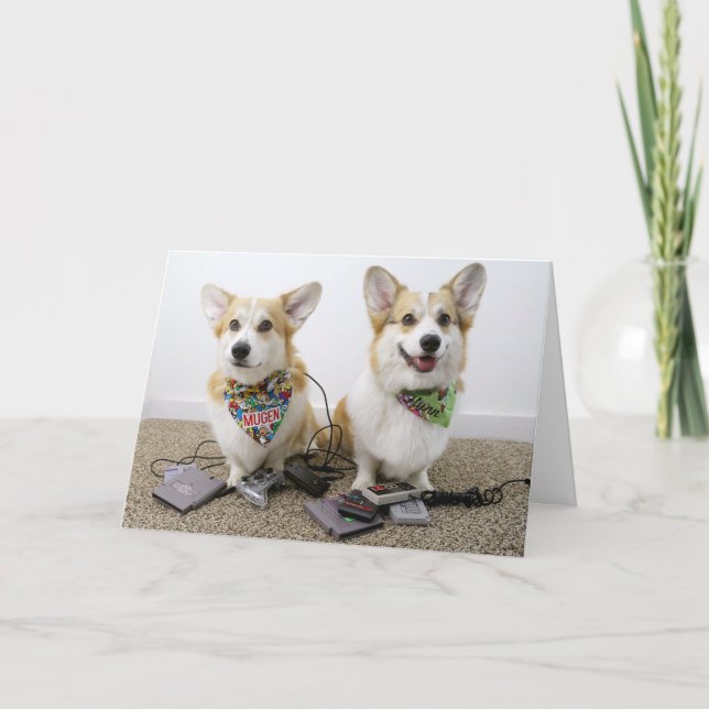 Gamer Corgis Folded Greeting Card (Front)
