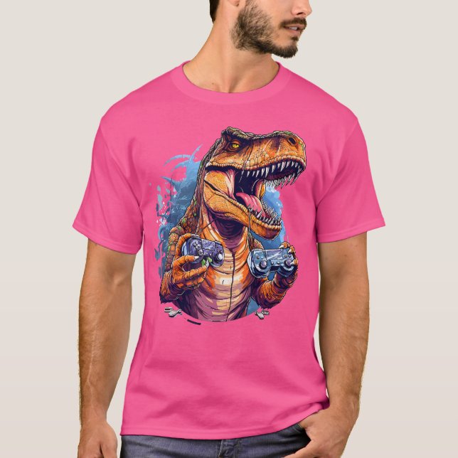 Gamer Dinosaur T Rex Aesthetic Dinosaur Playing Vi T-Shirt (Front)