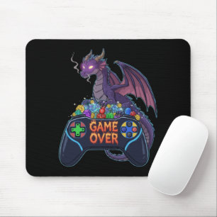 Gamer Dragon Guarding RPG Dice Hoard on "Game Over Mouse Pad