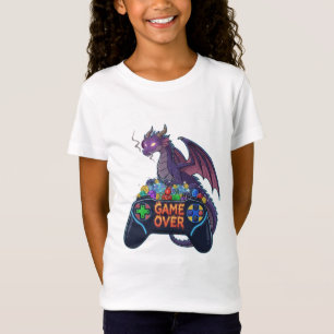 Gamer Dragon Guarding RPG Dice Hoard on "Game Over T-Shirt