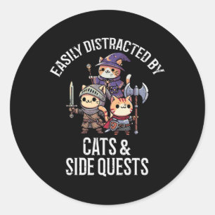 Gamer Easily Distracted By Cats Side Quests Men Bo Classic Round Sticker
