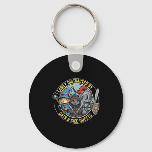 Gamer Easily Distracted By Cats Side Quests Rpg Ca Key Ring