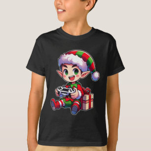 Gamer Elf Christmas Gaming Xmas Kids Boys  T-Shirt