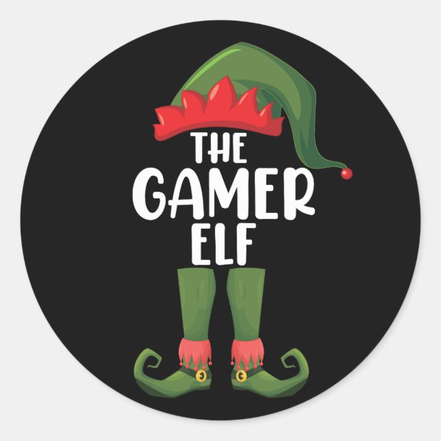 Gamer Elf Matching Family Christmas Gamer Classic Round Sticker (Front)