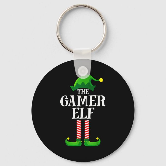 Gamer Elf Matching Family Group Christmas Party Py Key Ring (Front)