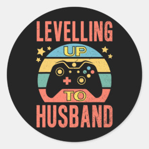 Gamer Engagement Groom Fiance Wedding Levelling Up Classic Round Sticker