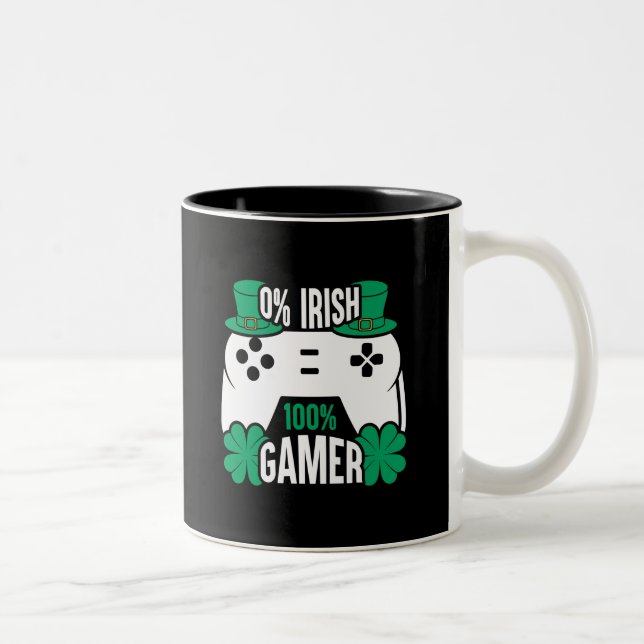 Gamer for St. Patrick's Day | 0% Irish, 100% Gamer Two-Tone Coffee Mug (Right)