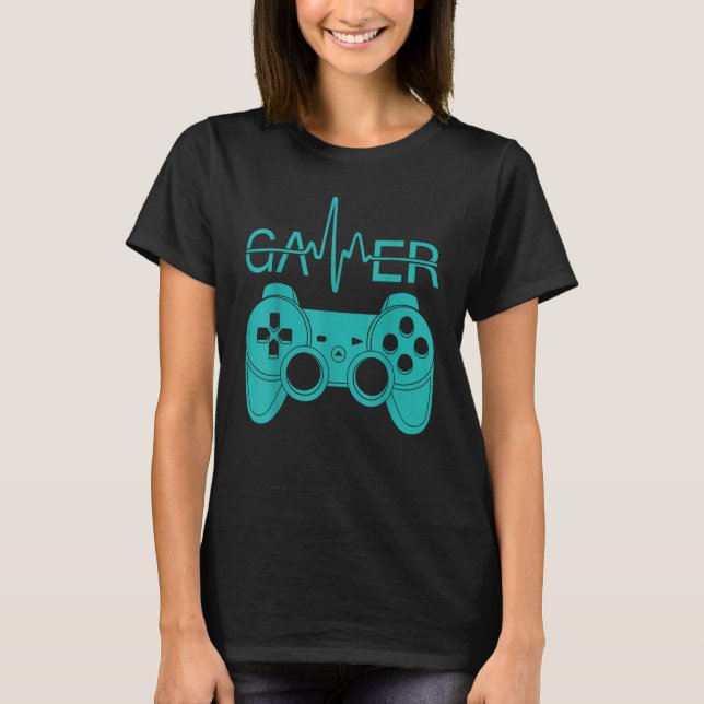 Gamer Gaming GAMER HEARTBEAT Video Gamer Girl Boy T-Shirt (Front)